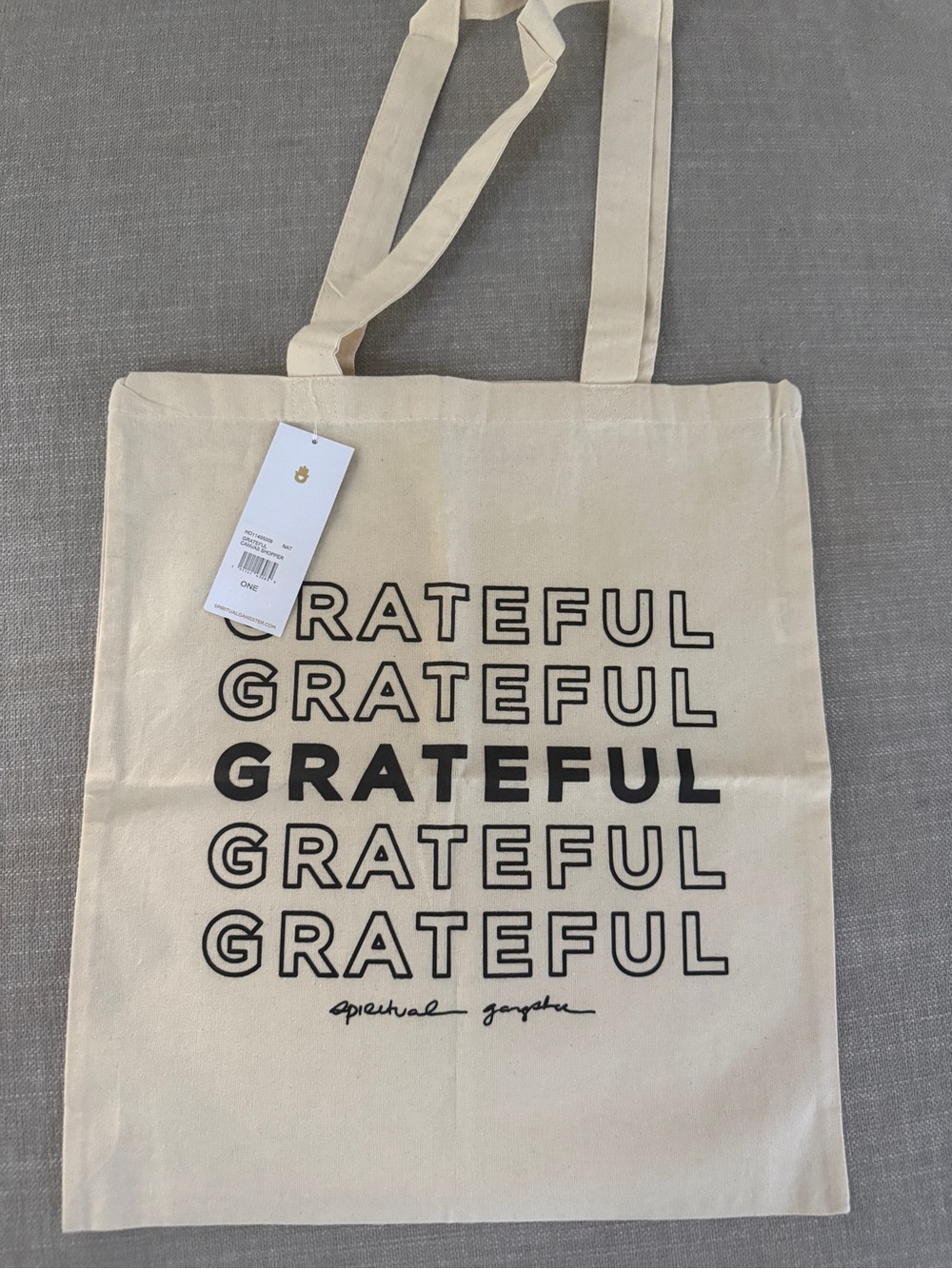 Spiritual Gangster Grateful Natural Cream Canvas Shopper Tote Bag 14 x 16 NWT